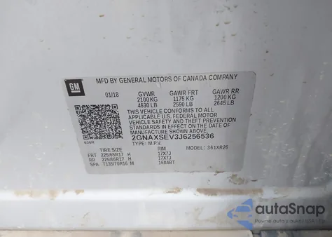 2018 Chevrolet Equinox Lt from USA, damaged, VIN 2GNAXSEV3J6256536